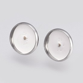 304 Stainless Steel Earring Cabochon Settings, Ear Studs Blank Findings, Flat Round