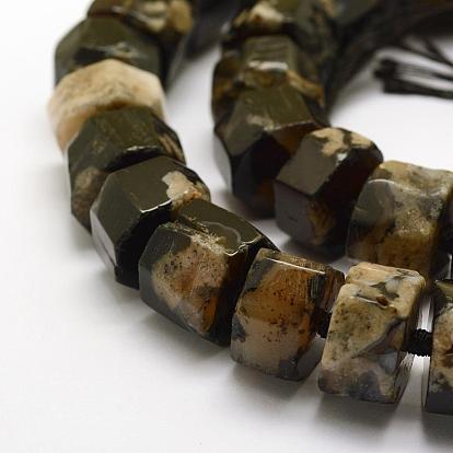 Natural Cherry Blossom Agate Beads Strands, Dyed, Faceted, Column