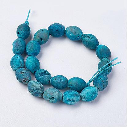 Electroplated Natural Druzy Geode Agate Bead Strands, Drum