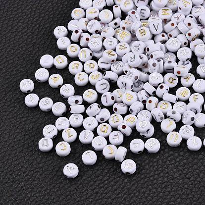 1080pcs 3 Colors Plating Acrylic Beads, Metal Enlaced, Mixed Letters, Flat Round