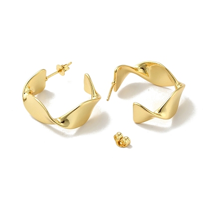 Rack Plating Brass Twist Wrap Stud Earrings, Half Hoop Earrings for Women, Cadmium Free & Lead Free