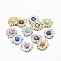 Brass Micro Pave Cubic Zirconia Links, with Natural Gemstone, Flat Round, Clear