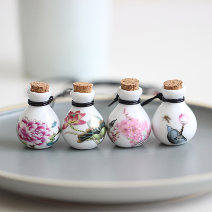 Porcelain Flower Pattern Perfume Bottle Pendant Necklace, Essential Oil Vial Jewelry for Women