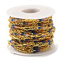Brass Rhombus Handmade Beaded Chains, with Cat Eye Beads, with Spool, Unwelded