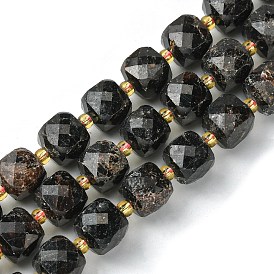 Natural Garnet Beads Strands, with Seed Beads, Faceted Cube