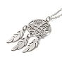201 Stainless Steel Pendnat Necklace with Cable Chains, Web with Feather