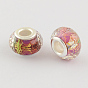 Large Hole Printed Resin European Beads, with Silver Color Plated Brass Double Cores, Faceted Rondelle, 14x9mm, Hole: 5mm