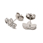304 Stainless Steel Stud Earring Cabochon Settings, Leaf with Horse Eye Tray