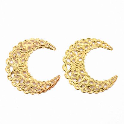 Iron Filigree Joiners Links, Etched Metal Embellishments, Hollow Out, Crescent Moon
