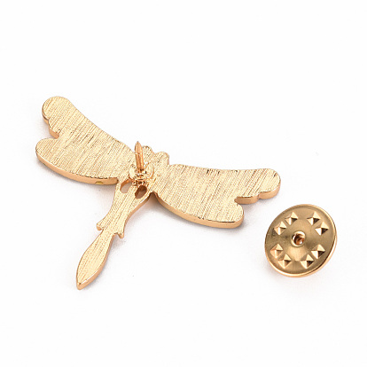 Alloy Enamel Brooches, Enamel Pins, with Brass Butterfly Clutches, Dragonfly, Cadmium Free & Nickel Free & Lead Free, Light Gold