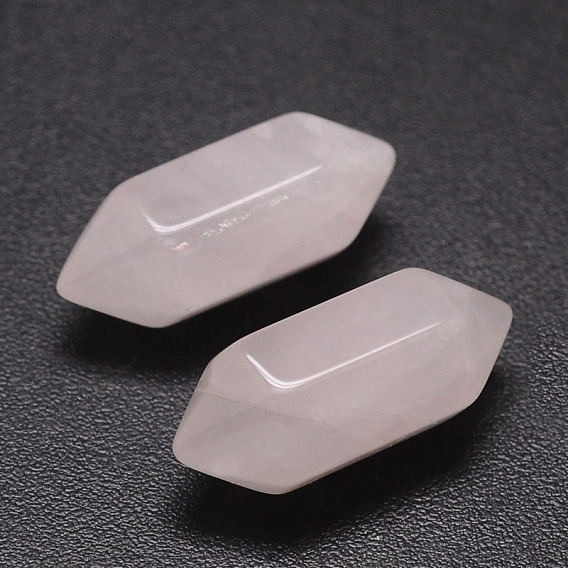 Faceted No Hole Natural Rose Quartz Beads, Healing Stones, Reiki Energy Balancing Meditation Therapy Wand, Double Terminated Point, for Wire Wrapped Pendants Making, 20x9x9mm