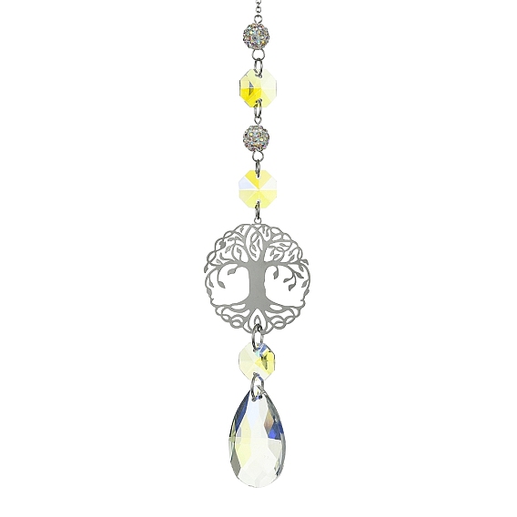 Décorations pendantes en verre, avec arbre de vie 201 maillon octogonal en acier inoxydable et verre, pour la décoration intérieure