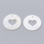 Freshwater Shell Pendants, Flat Round with Heart