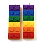 Rainbow Opaque Acrylic Pendants, with Platinum Iron Loop, Long Rectangle Building Block Charms