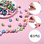250Pcs 10 Style Handmade Polymer Clay Beads, Heart & Heart with Flower & Heart with Smiling Man