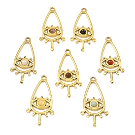 Natural Gemstone Teardrop Pendants, Ion Plating(IP) 316 Stainless Steel Melting Eye Charms, Real 24K Gold Plated