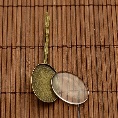 25x18 couvercle mm ovale dôme de verre clair et antique base de cheveux de bronze de fer bobby de réglage de la broche fixe bijoux de cheveux bricolage