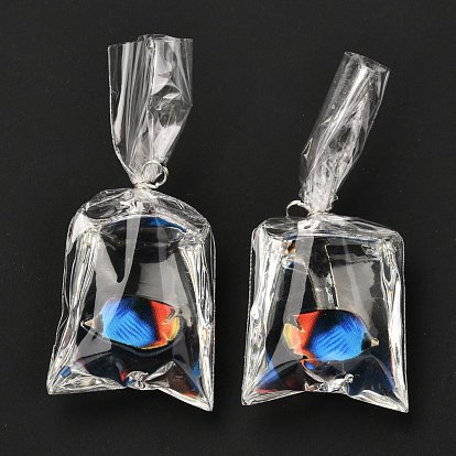 Resin Pendants with Iron Jump Ring, 3D Printed, Goldfish Bag