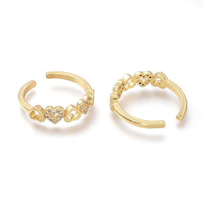Brass Micro Pave Clear Cubic Zirconia Open Heart Rings, Cuff Rings