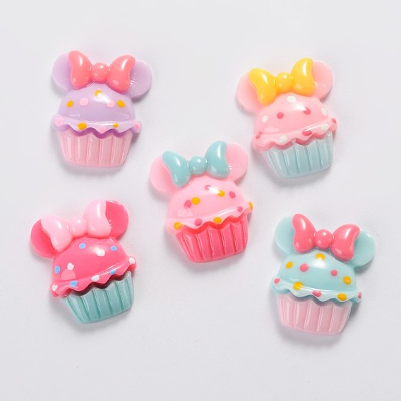 Scrapbook Embellishments Flatback Cute Cupcake with Bows Plastic Resin Cabochons, 20x16x5mm