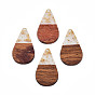 Transparent Resin & Walnut Wood Pendants, with Foil, Teardrop Charm