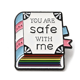 Book with Word You Are Safe with Me Enamel Pins, Black Alloy Brooches for Clothes Backpack