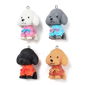 Opaque Resin Puppy Pendants, Dog Charms with Platinum Plated Iron Loops