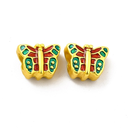 Rack Plating Alloy Enamel European Beads, Large Hole Beads, Butterfly