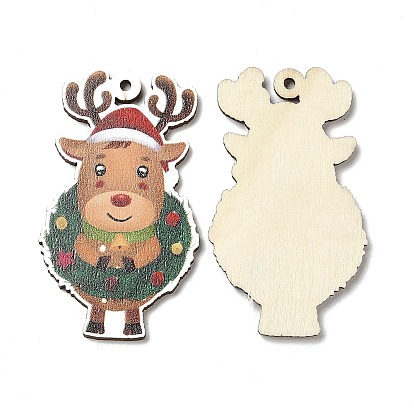 Single Face Christmas Printed Wood Big Pendants, Christmas Elk Charms