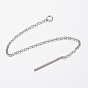 304 Stainless Steel Chain Stud Earring Findings, with Loop and Ear Threads