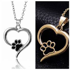 Alloy Heart with Paw Print Pendant Necklace for Women