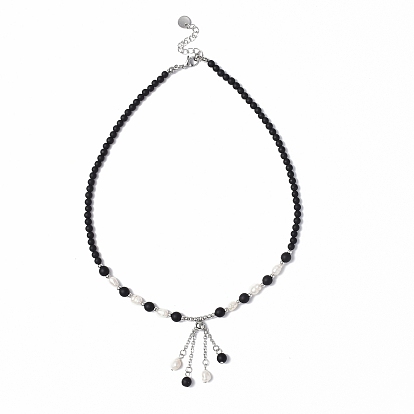 Natural Pearl & Gemstone/Glass Beaded Necklaces, 304 Stainless Steel Tassel Pendant Necklace for Women