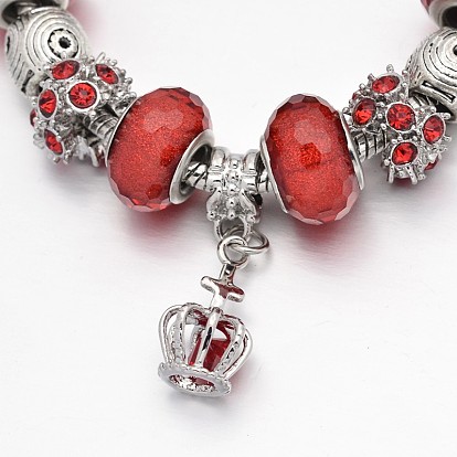 Crown Alloy Rhinestone Enamel European Beaded Bracelets, with Resin European Beads, Brass Chains and Alloy Clasps