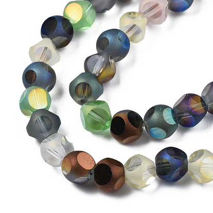 Perles en verre electroplate, Style givré, de couleur plaquée ab , facette, ronde