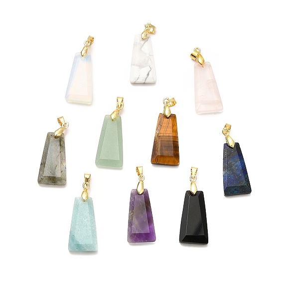 Gemstone Pendants, Faceted Trapezoid Charms, with Rack Plating Golden Tone Brass Findings, Cadmium Free & Lead Free
