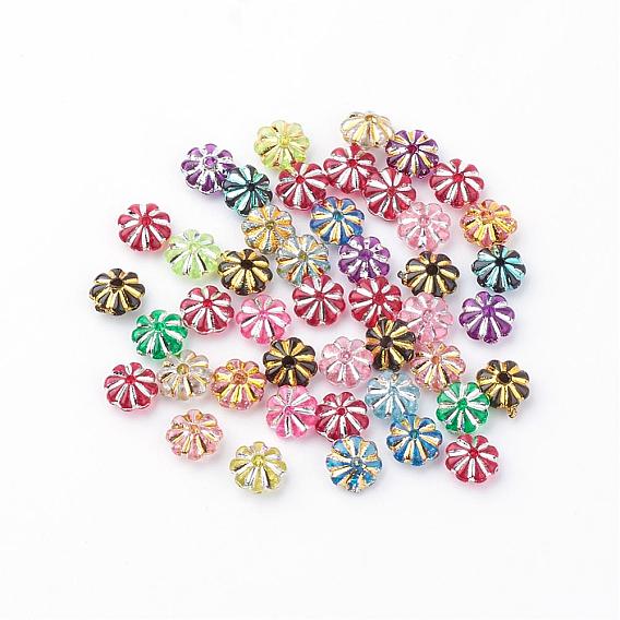 Perles acryliques plaquées, métal enlacée, fleur