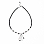 Natural Pearl & Gemstone/Glass Beaded Necklaces, 304 Stainless Steel Tassel Pendant Necklace for Women