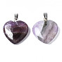 Natural Amethyst Pendants, with Platinum Plated Brass Snap On Bails, Heart