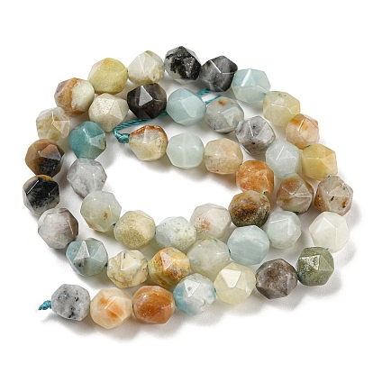 Natural Flower Amazonite Beads Strands, Faceted, Polygon