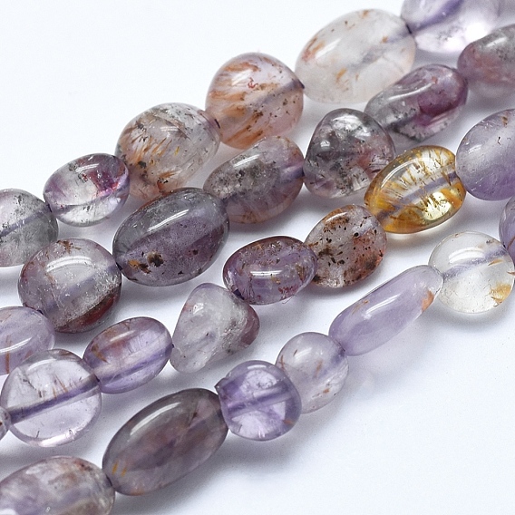 Natural Purple Lodolite Quartz Beads Strands, Nuggets