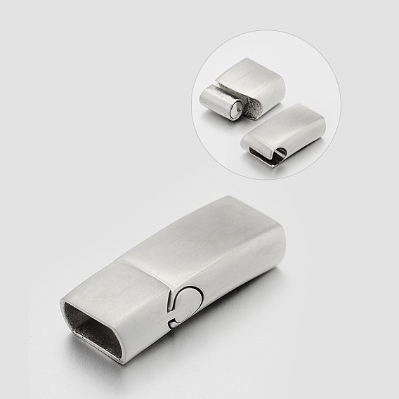 Rectangle 304 Stainless Steel Matte Magnetic Bracelet Clasps,  with Glue-in Ends, 33x14x8mm, Hole: 12x6mm