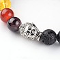 Buddha Head Natural Lava Rock Beaded Chakra Stretch Bracelets, with Gemstone Beads and 
Tibetan Style Alloy Beads