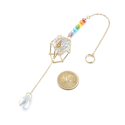Péndulos de radiestesia, Atrapasueños de prisma de bola de cuentas de vidrio de chakra para techos de araña, decoración colgante de bolsa de macramé de metal
