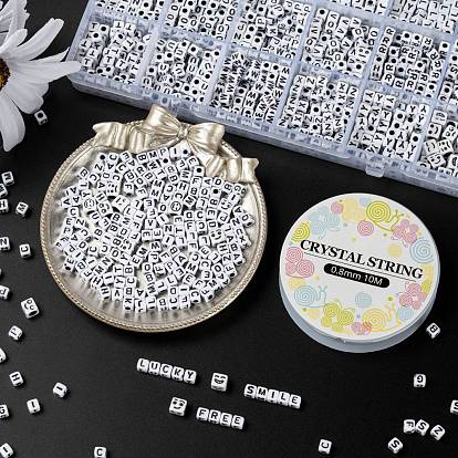 DIY Jewelry Making Kits, Including 2350Pcs Cube with Alphabet/Expression Acrylic Letter A~Z Beads, Elastic Crystal Thread