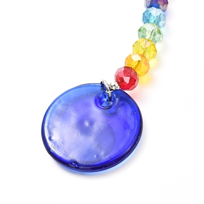Gros pendentifs au chalumeau fait à la main, avec des perles de verre et un emballage en velours, plat rond