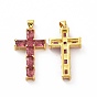 Brass Micro Pave Clear Cubic Zirconia Pendants, Cross, Religion