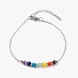 Chakra Jewelry, Natural & Synthetic Gemstone Beaded Anklets, with 304 Stainless Steel Cable Chains, Round, Stainless Steel Color