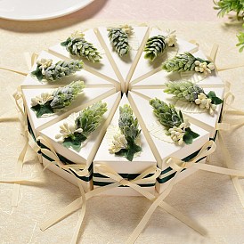 Bonbons de mariage en carton en forme de gâteau faveurs coffrets cadeaux, avec fleur en plastique et ruban, triangle