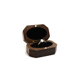 Wood Ring Storage Box, Ring Magnetic Gift Case with Velvet Inside, Rectangle
