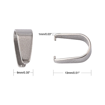 201 Stainless Steel Snap On Bails, 13x9x6mm, Pin: 1.2mm